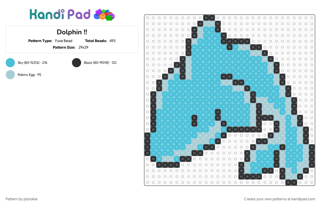 Dolphin !! - Fuse Bead Pattern by pizookie on Kandi Pad - animals, cotddolphins, cute, light blue, marine, ocean