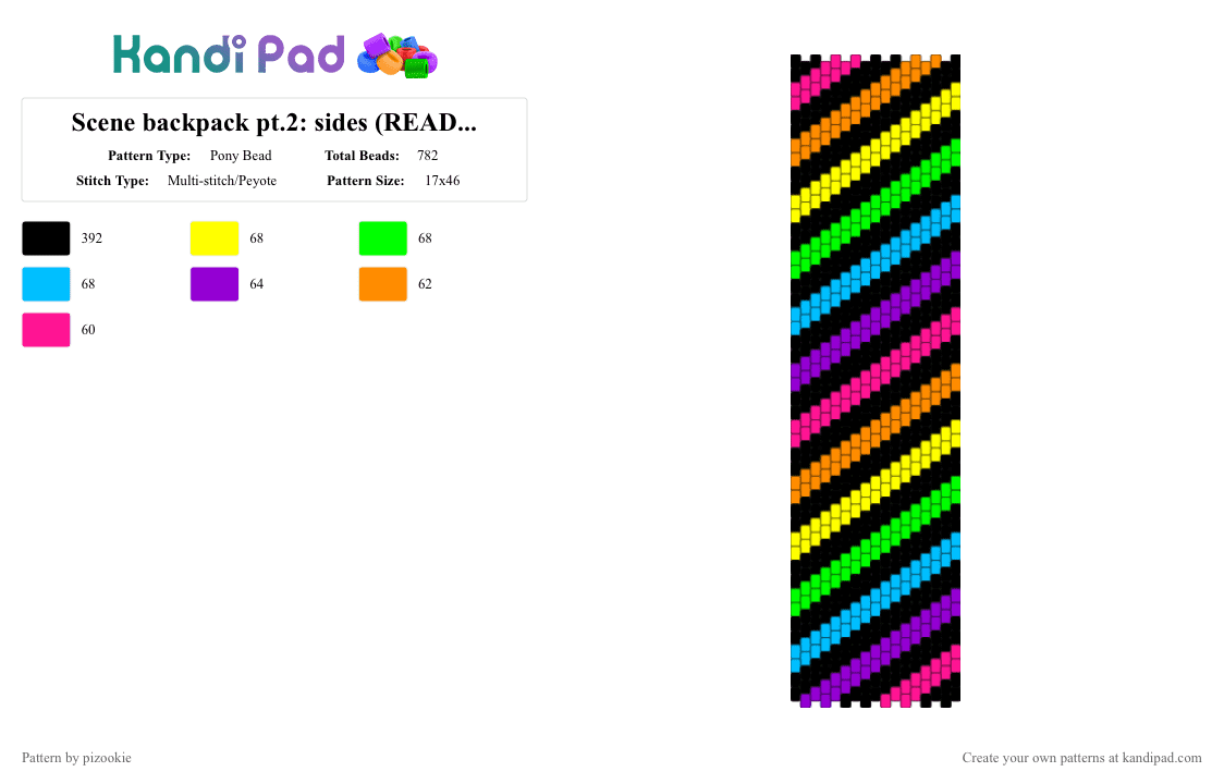 Scene backpack pt.2: sides (READ THE DESC) - Pony Bead Pattern by pizookie on Kandi Pad - black,orange,green,purple,colorful,scene,scenecore,emo,scene kid,backpack,rainbow,school,bag