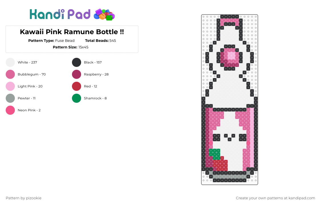 Kawaii Pink Ramune Bottle !! - Fuse Bead Pattern by pizookie on Kandi Pad - white,pink,cotdsoftdrinks,japanese,kawaii,ramune,soda,drink,soft drinks