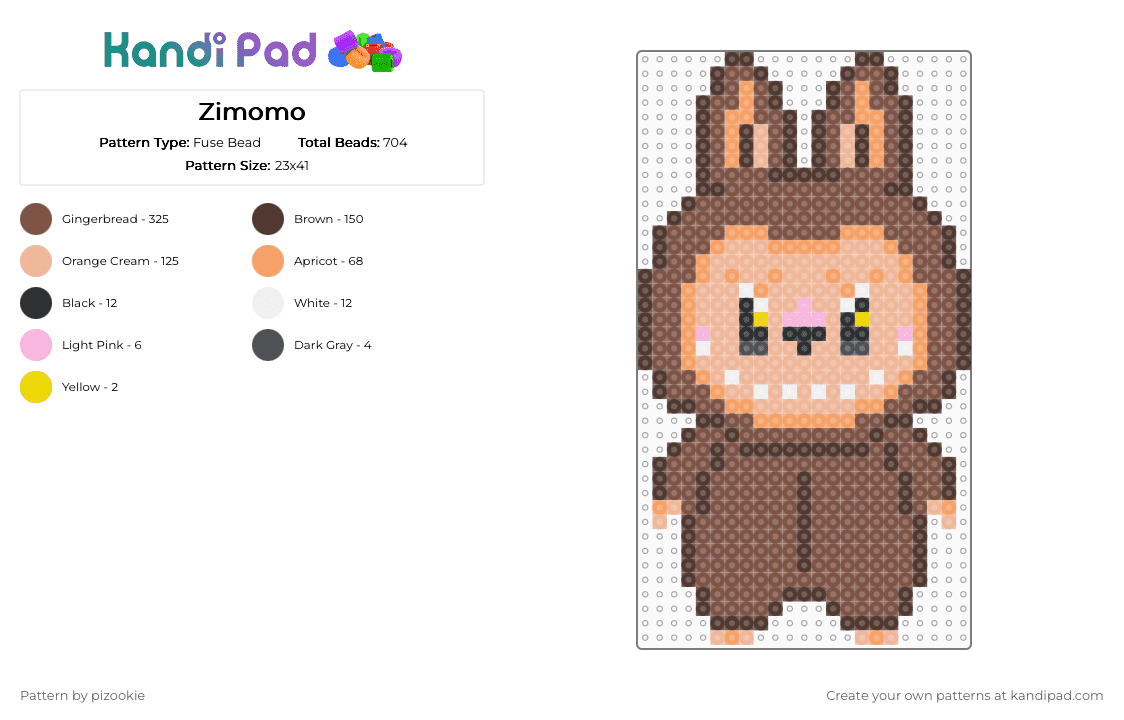 Zimomo - Fuse Bead Pattern by pizookie on Kandi Pad - brown,beige,tan,cotdcollectibles,labubu,zimomo,pop mart,collectibles,kawaii,cute