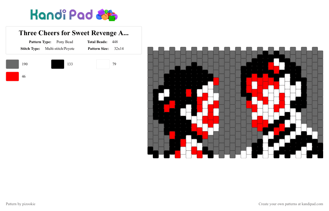 Three Cheers for Sweet Revenge Album Cover Cuff/Tapestry !! - Pony Bead Pattern by pizookie on Kandi Pad - gray,cotdromance,mcr,my chemical romance,music,emo,scenecore,scene,scene kid