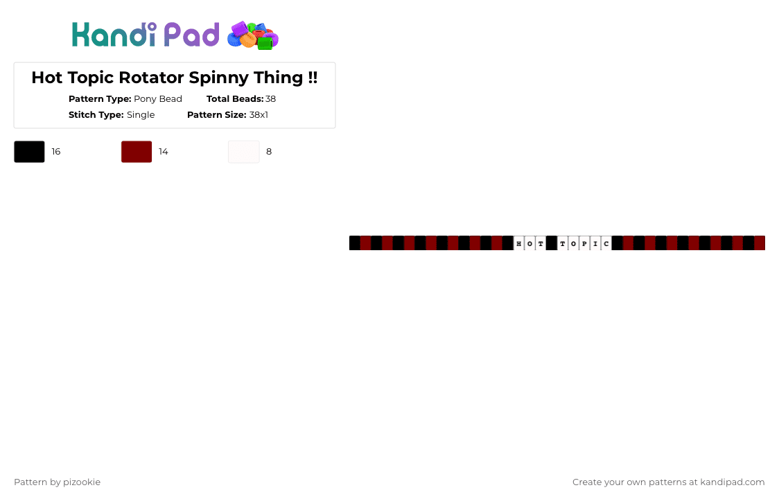 Hot Topic Rotator Spinny Thing !! - Pony Bead Pattern by pizookie on Kandi Pad - white,brown,cotdclothingstores,red,black,spinny thing,hot topic,scene,emo,scene kid