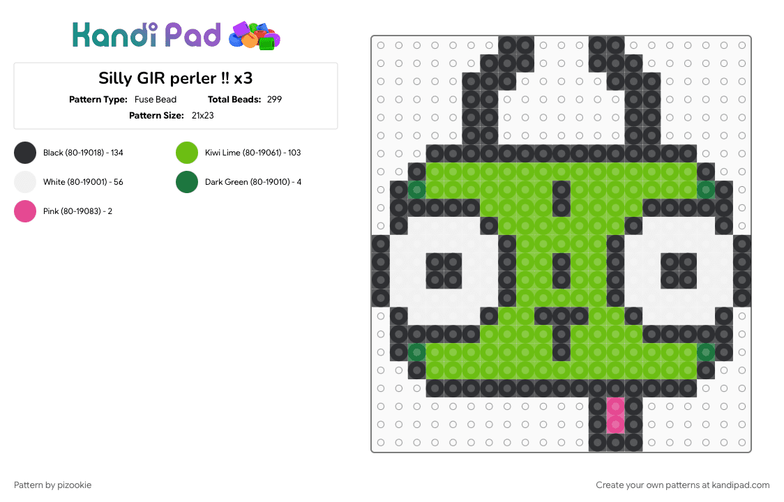 Silly GIR perler !! x3 - Fuse Bead Pattern by pizookie on Kandi Pad - 2000s, cartoons, emo, green, invader zim, myspace, scene, scene kid, scenecore