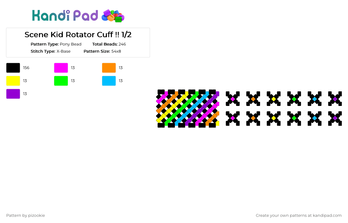 Scene Kid Rotator Cuff !! 1/2 - Pony Bead Pattern by pizookie on Kandi Pad - black,orange,green,purple,colorful,scene kid,emo,scene,scenecore,rainbow,glitter