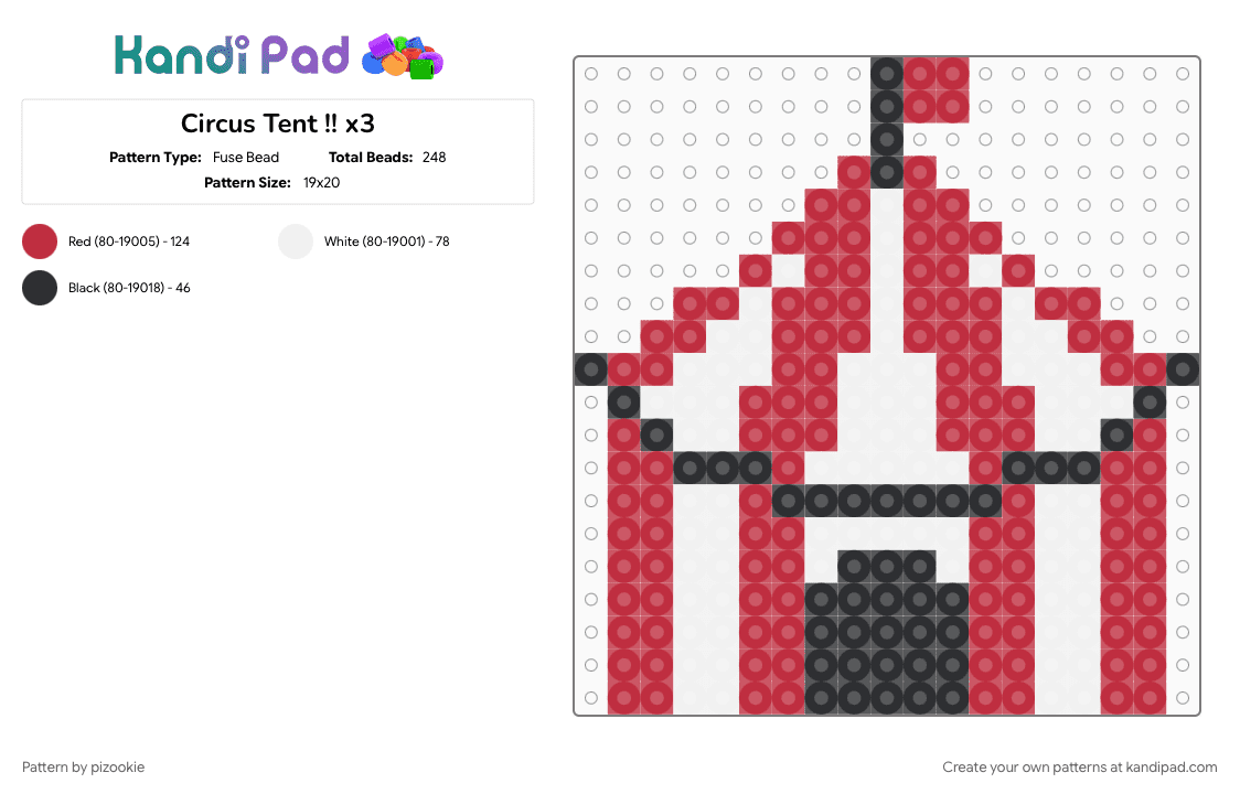 Circus Tent !! x3 - Fuse Bead Pattern by pizookie on Kandi Pad - circus, clowncore, clowns, cotdtents, kidcore, red, tent, white