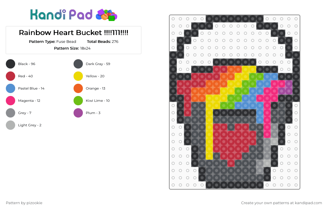 Rainbow Heart Bucket !!!!111!!!! - Fuse Bead Pattern by pizookie on Kandi Pad - yellow,gray,red,cotdfill,bucket,love,rainbow,colorful,neon,heart,paint