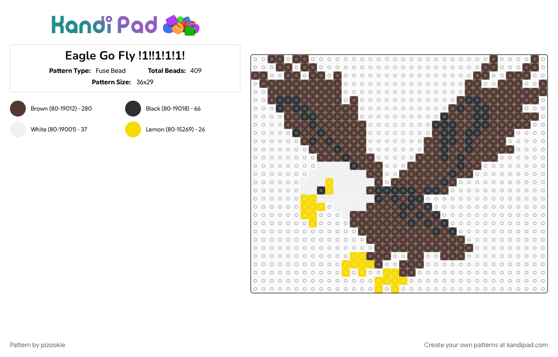 Eagle Go Fly !1!!1!1!1! - Fuse Bead Pattern by pizookie on Kandi Pad - animal, animals, bird, birds, brown, cotdbirdsofprey, eagle, eagles, flying