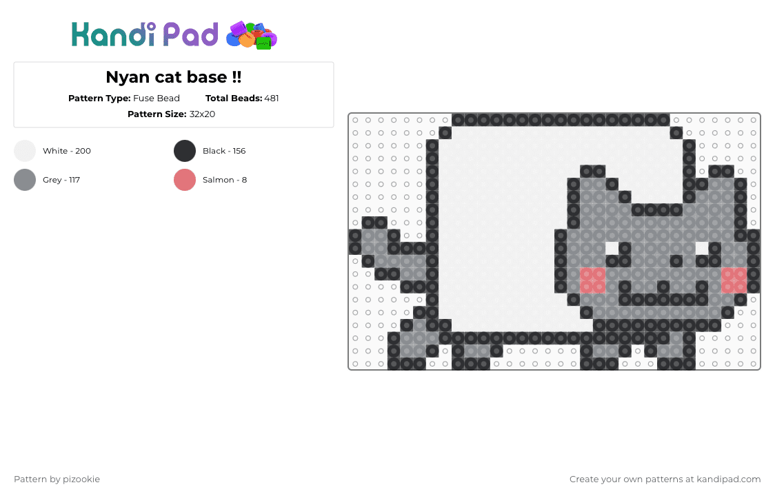 Nyan cat base !! - Fuse Bead Pattern by pizookie on Kandi Pad - white,gray,nyan cat,scene,emo,scene kid,cat,meme,memes