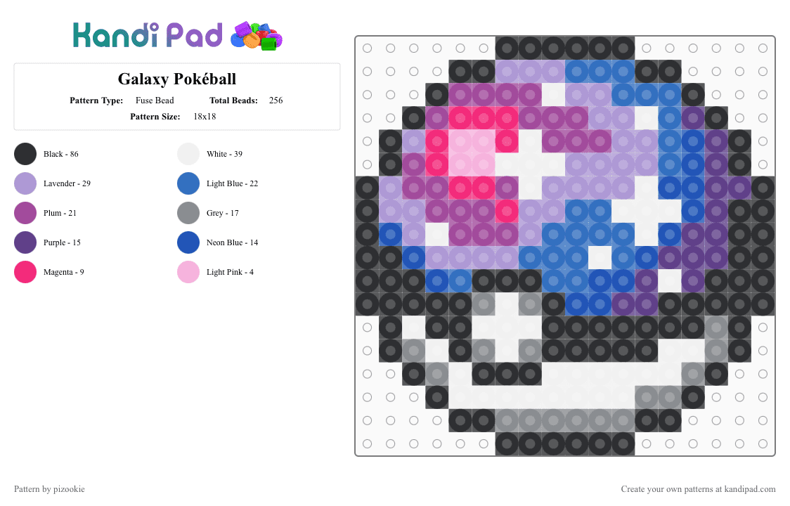 Galaxy Pokéball - Fuse Bead Pattern by pizookie on Kandi Pad - pink,blue,pokemon,galaxy print,galaxy,cotdgalaxyprint,space,cosmic,nintendo,video game