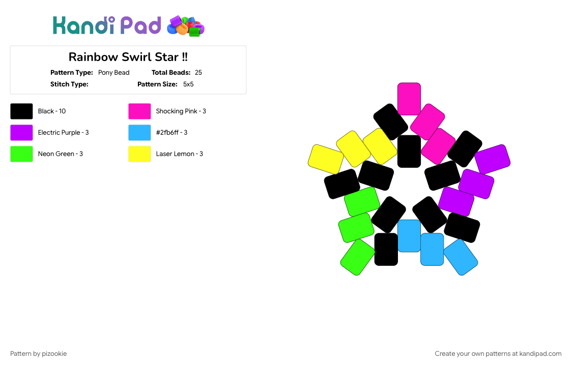 Rainbow Swirl Star !! - Pony Bead Pattern by pizookie on Kandi Pad - colorful, emo, green, neon, purple, scene, scene kid, scenecore, spiral, stars