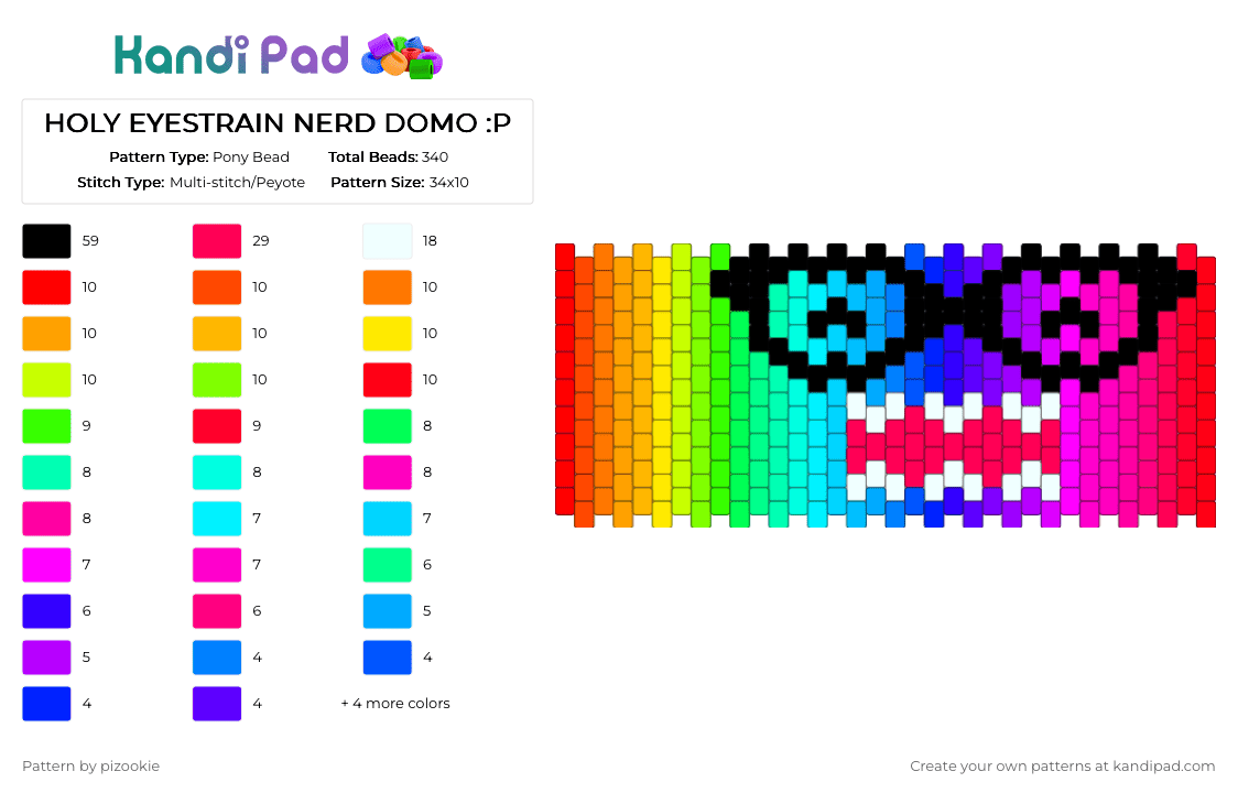 HOLY EYESTRAIN NERD DOMO :P - Pony Bead Pattern by pizookie on Kandi Pad - red,teal,pink,colorful,rainbow,color spectrum,scene,scenecore,scene kid,emo,cute