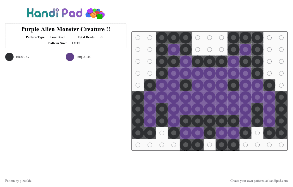 Purple Alien Monster Creature !! - Fuse Bead Pattern by pizookie on Kandi Pad - black,purple,alien,monster,scene,scenecore,emo,scene kid,pixel