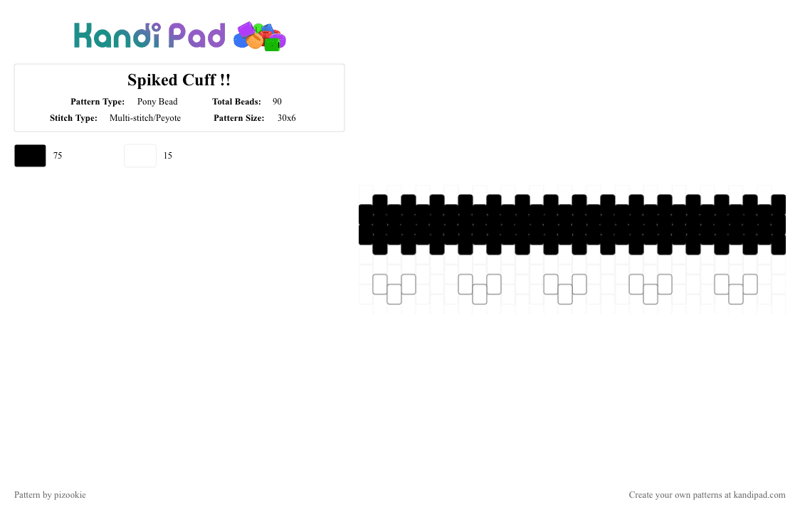 Spiked Cuff !! - Pony Bead Pattern by pizookie on Kandi Pad - black,spiky,multistitch,white,scene,scenecore,emo,scene kid
