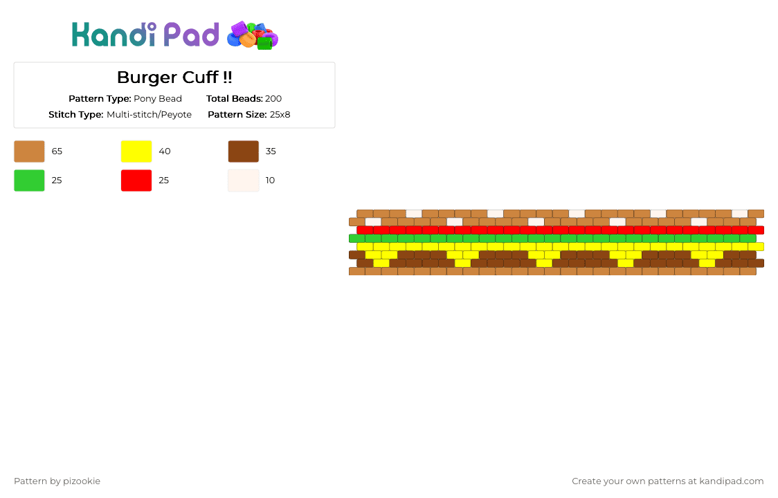 Burger Cuff !! - Pony Bead Pattern by pizookie on Kandi Pad - orange,red,cotddinnerparty,burger,peyote,fast food,junk food,dinner,lunch,food