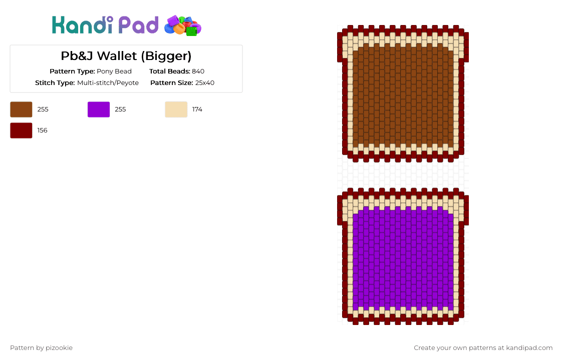 Pb&J Wallet (Bigger) - Pony Bead Pattern by pizookie on Kandi Pad - red,purple,food,sandwich,peanut butter and jelly,peyote stitch,wallet,pouch,bags,bread
