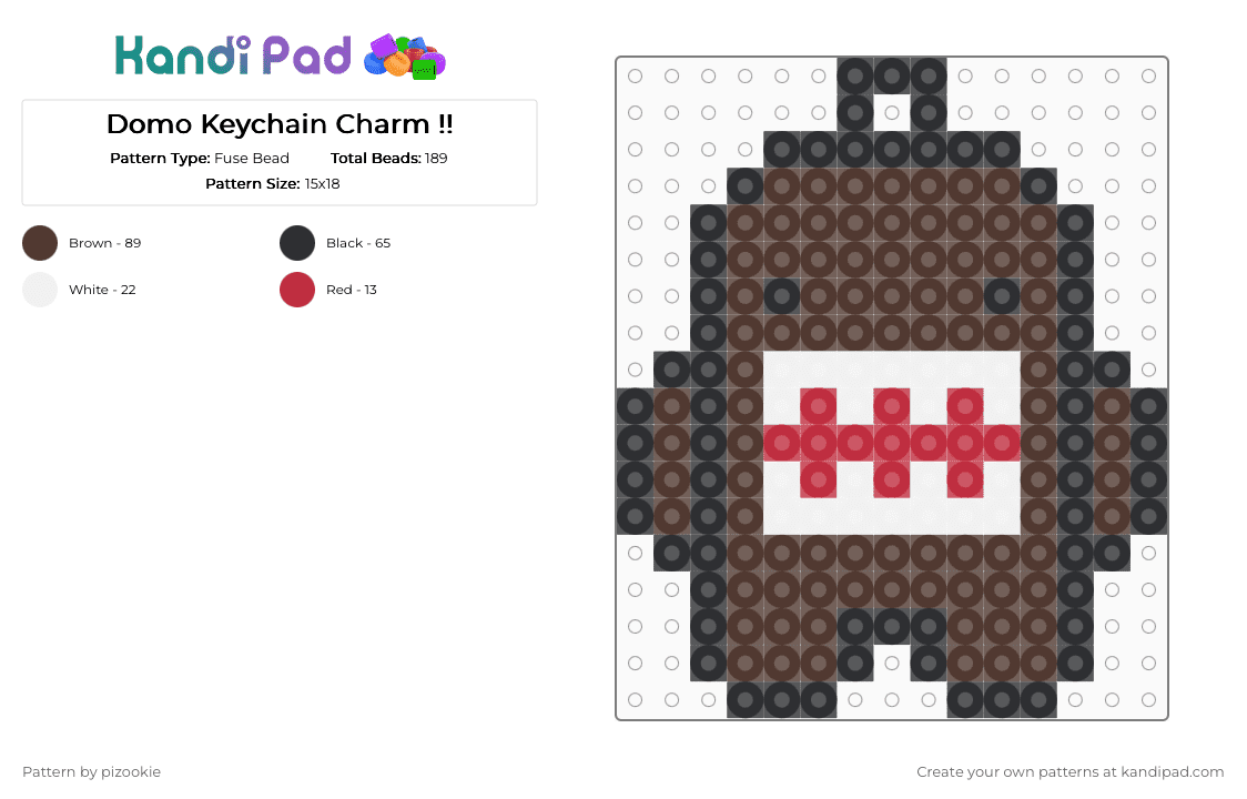 Domo Keychain Charm !! - Fuse Bead Pattern by pizookie on Kandi Pad - brown,domo,scene,emo,scenecore,scene kid,cute,kawaii
