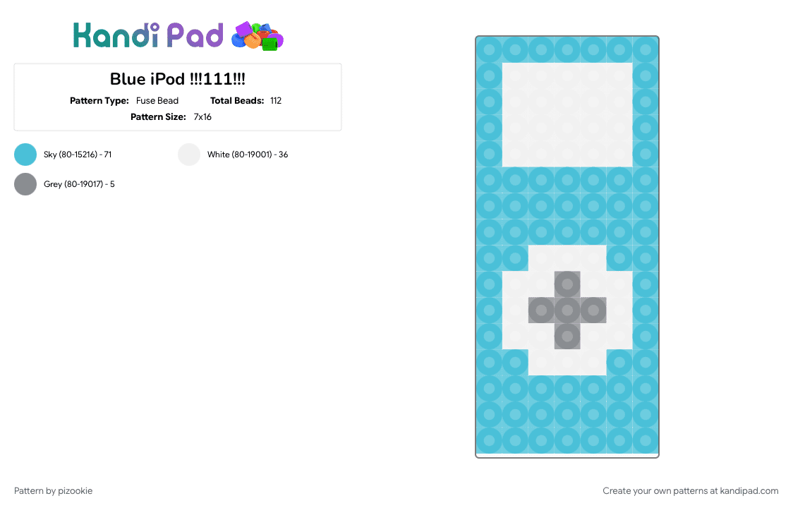 Blue iPod !!!111!!! - Fuse Bead Pattern by pizookie on Kandi Pad - 2000s, cotdheadphones, emo, light blue, music, myspace, scene, scene kid, scenecore