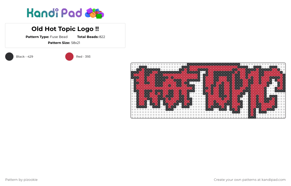 Old Hot Topic Logo !! - Fuse Bead Pattern by pizookie on Kandi Pad - red,black,cotdclothingstores,hot topic,scene,emo,scene kid,logo