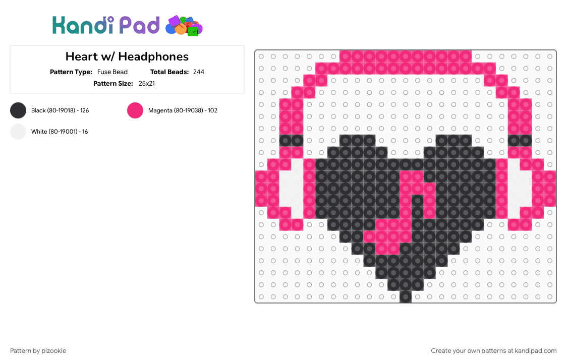 Heart w/ Headphones - Fuse Bead Pattern by pizookie on Kandi Pad - cotdheadphones, emo, heart, love, music, pink, scene, scene kid, scenecore