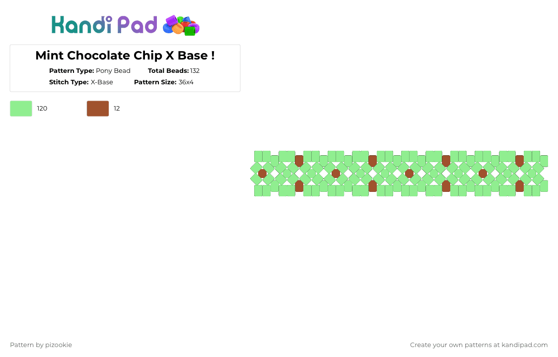 Mint Chocolate Chip X Base ! - Pony Bead Pattern by pizookie on Kandi Pad - teal,cotdicecream,mint chocolate chip,ice cream,mint ice cream,mint,xbase,x base,green