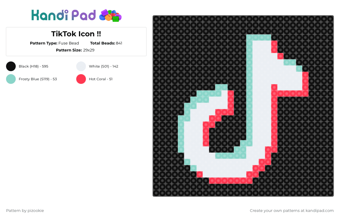 TikTok Icon !! - Fuse Bead Pattern by pizookie on Kandi Pad - black,light blue,red,cotdtiktok,tiktok,teal,aqua,pink,apps,app