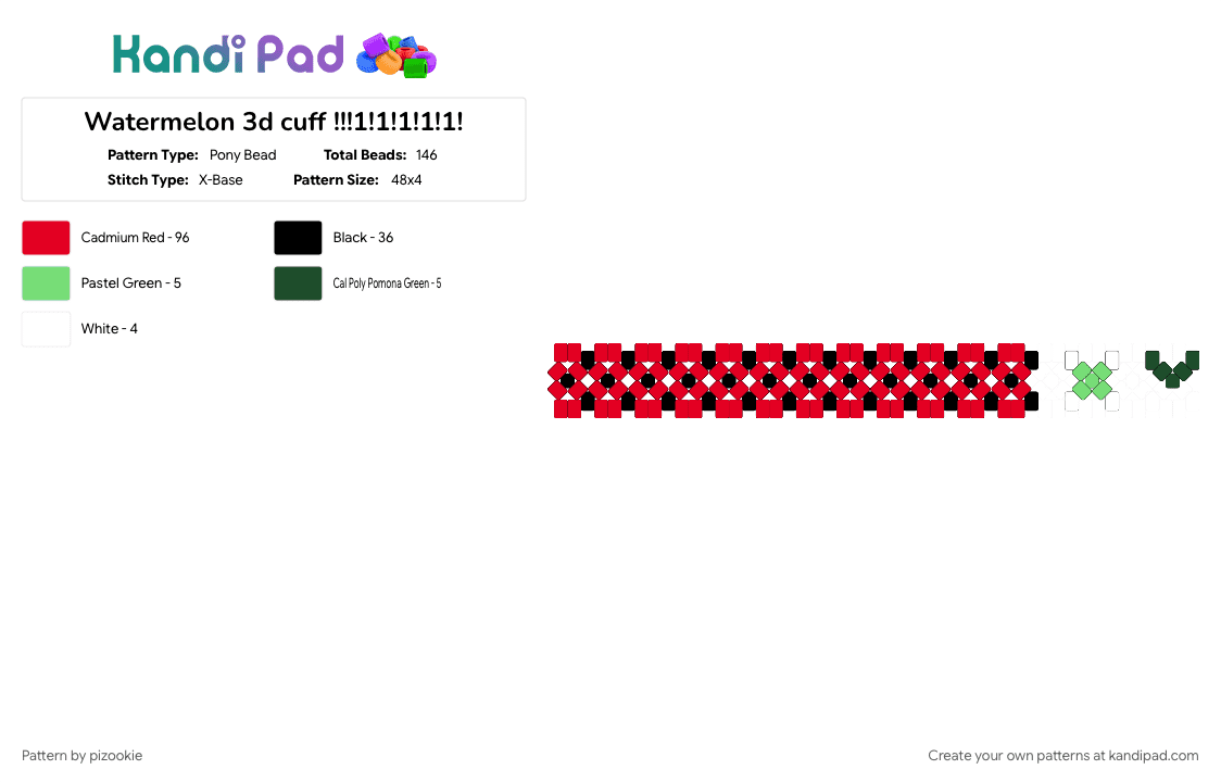 Watermelon 3d cuff !!!1!1!1!1!1! - Pony Bead Pattern by pizookie on Kandi Pad - 3d cuffs, cotdfruit, food, fruit, fruits, melon, red, watermelon, x base