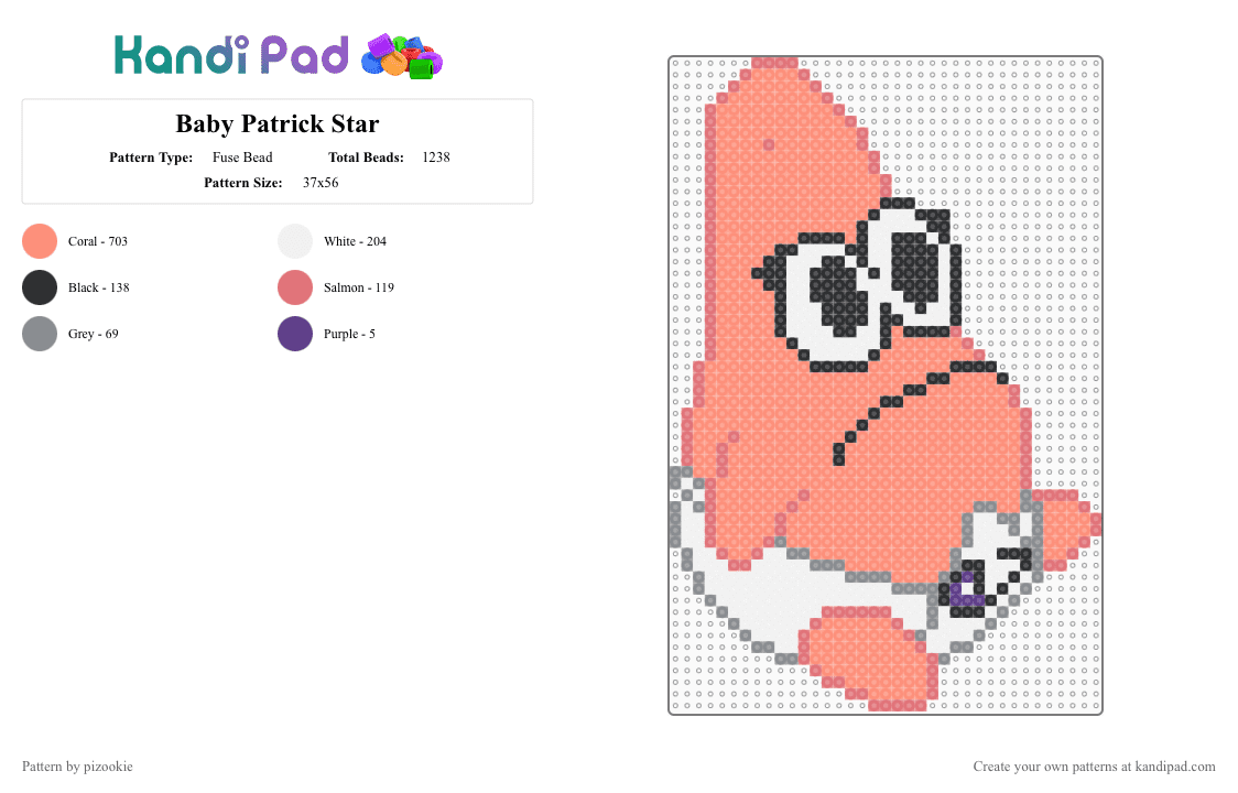 Baby Patrick Star - Fuse Bead Pattern by pizookie on Kandi Pad - orange,cotdstarfish,patrick star,spongebob,spongebob squarepants,nickelodeon,baby,meme,starfish
