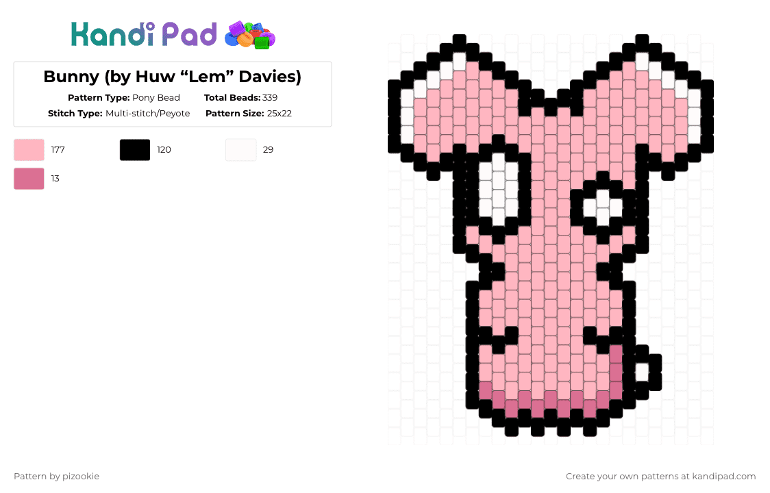 Bunny (by Huw “Lem” Davies) - Pony Bead Pattern by pizookie on Kandi Pad - pink,bunny,lem,huw davies,cute,webcomic,peyote,charm