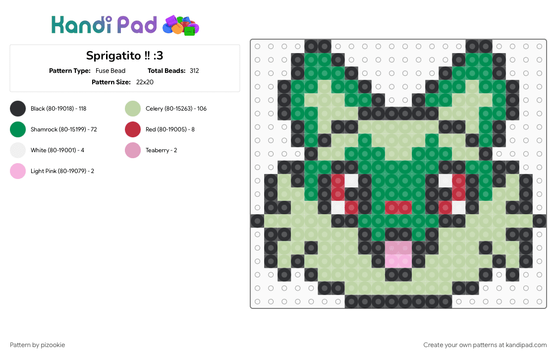 Sprigatito !! :3 - Fuse Bead Pattern by pizookie on Kandi Pad - cotdgrassy, cute, gaming, green, nintendo, pocket monsters, pokemon, starter, video games, yellow
