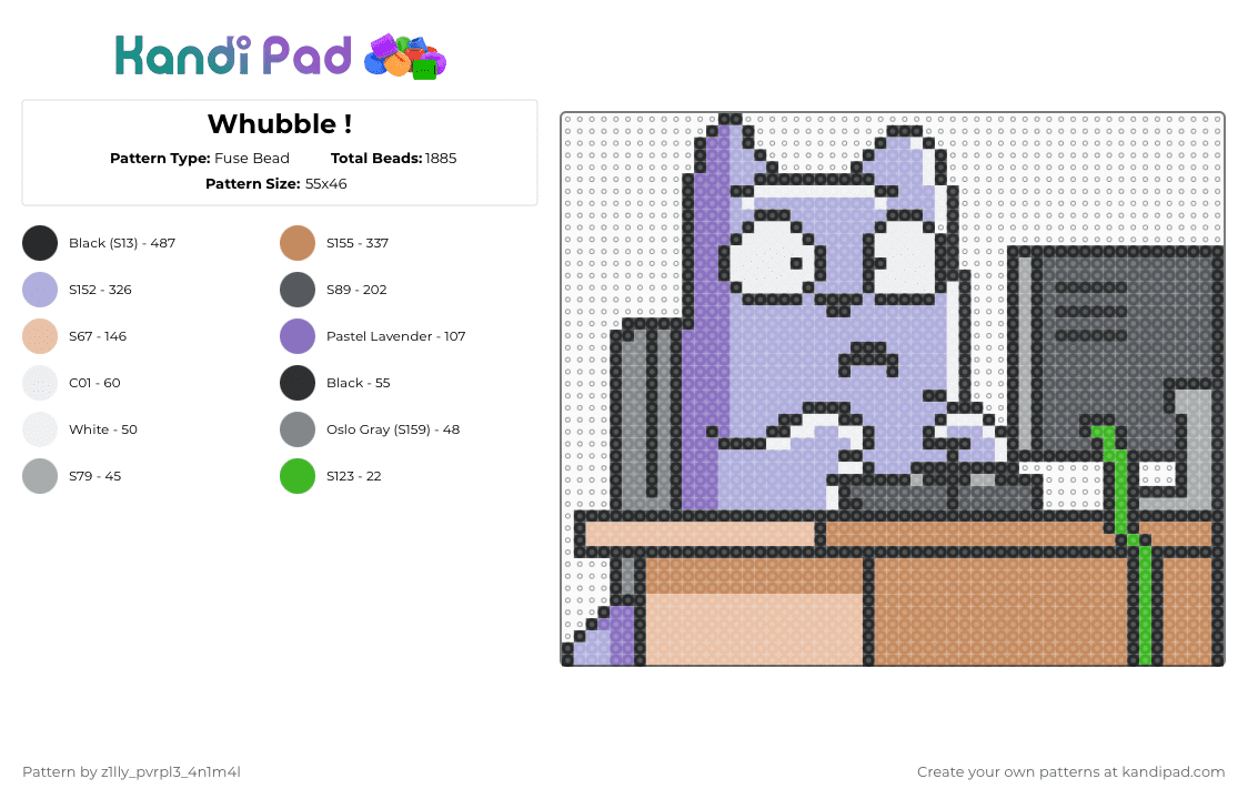Whubble ! - Fuse Bead Pattern by pizookie on Kandi Pad - gray,pink,tan,cotdoffices,computers,computer,whubble,jamie smart,purple,cat,office
