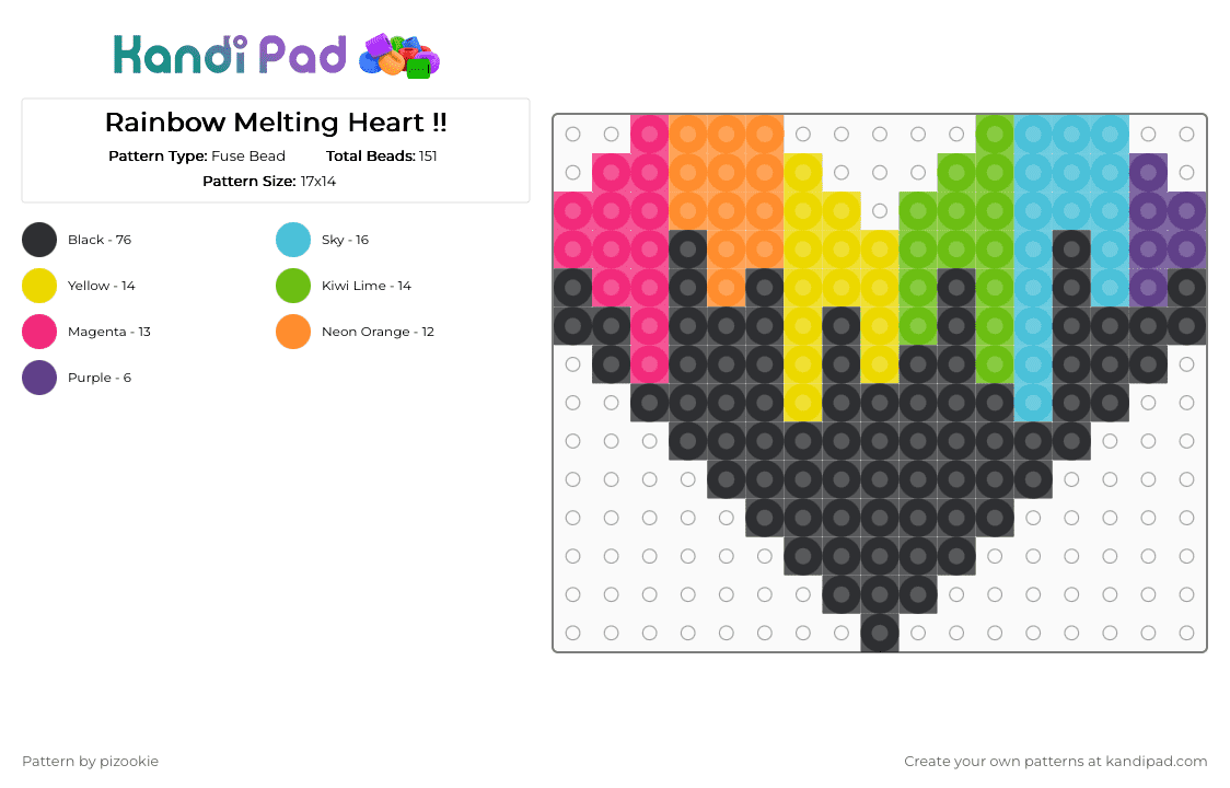 Rainbow Melting Heart !! - Fuse Bead Pattern by pizookie on Kandi Pad - black,orange,green,colorful,rainbow,heart,love,scene,scenecore,scene kid,emo