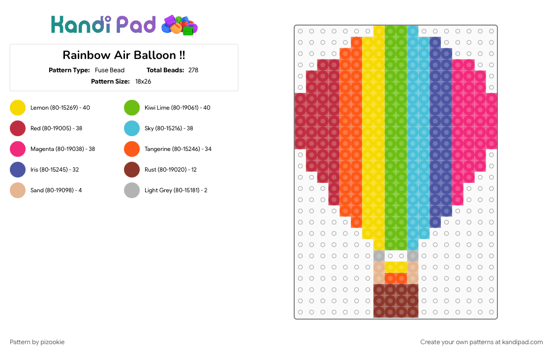 Rainbow Air Balloon !! - Fuse Bead Pattern by pizookie on Kandi Pad - colorful, cotdhotairballoons, green, neon, orange, purple