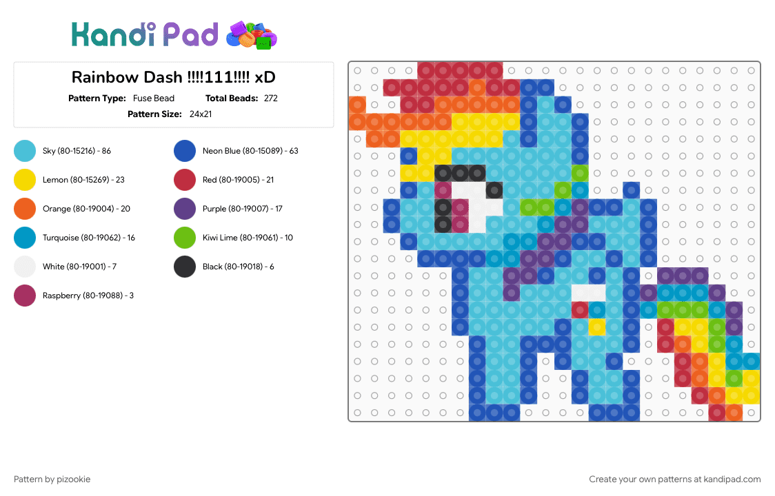 Rainbow Dash !!!!111!!!! xD - Fuse Bead Pattern by pizookie on Kandi Pad - blue, colorful, emo, light blue, mlp, mlp fim, my little pony, scene, scene kid, scenecore