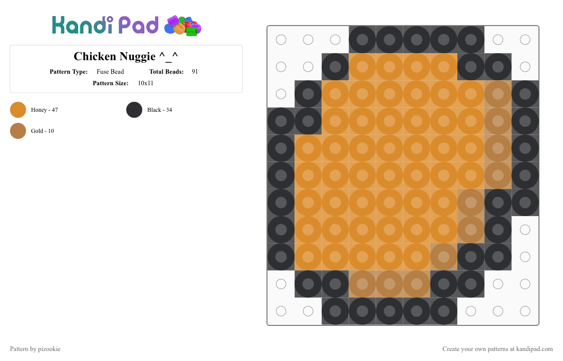 Chicken Nuggie ^_^ - Fuse Bead Pattern by pizookie on Kandi Pad - brown, chicken, chicken nuggets, dinner, fast food, food, lunch, mcdonalds, orange