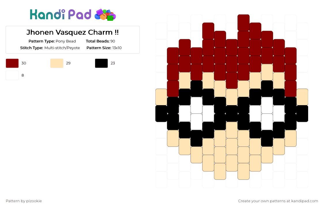 Jhonen Vasquez Charm !! - Pony Bead Pattern by pizookie on Kandi Pad - beige,red,jhonen vasquez,invader zim,jthm,person,johnny the homicidal maniac,silly,peyote stitch