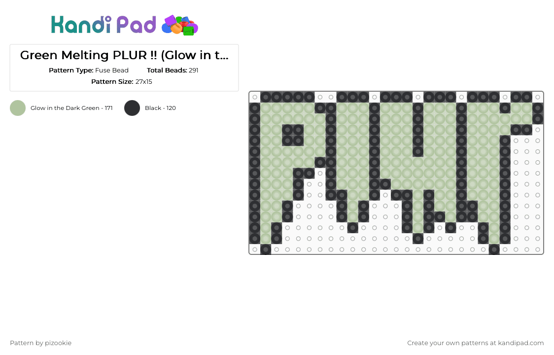 Green Melting PLUR !! (Glow in the Dark) - Fuse Bead Pattern by pizookie on Kandi Pad - black,beige,scene,emo,scenecore,scene kid,plur,green,glow in the dark,drippy