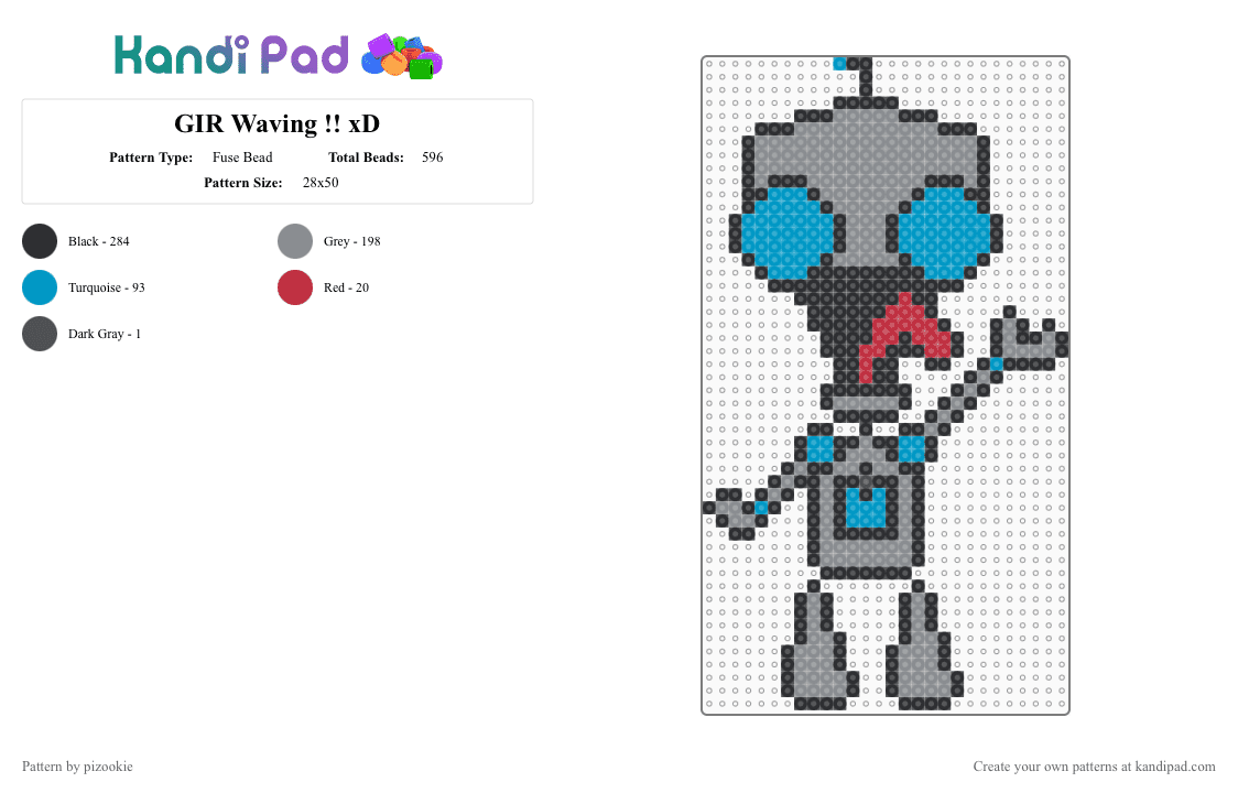 GIR Waving !! xD - Fuse Bead Pattern by pizookie on Kandi Pad - gray,gir,robot,invader zim,scene,emo,scenecore,scene kid