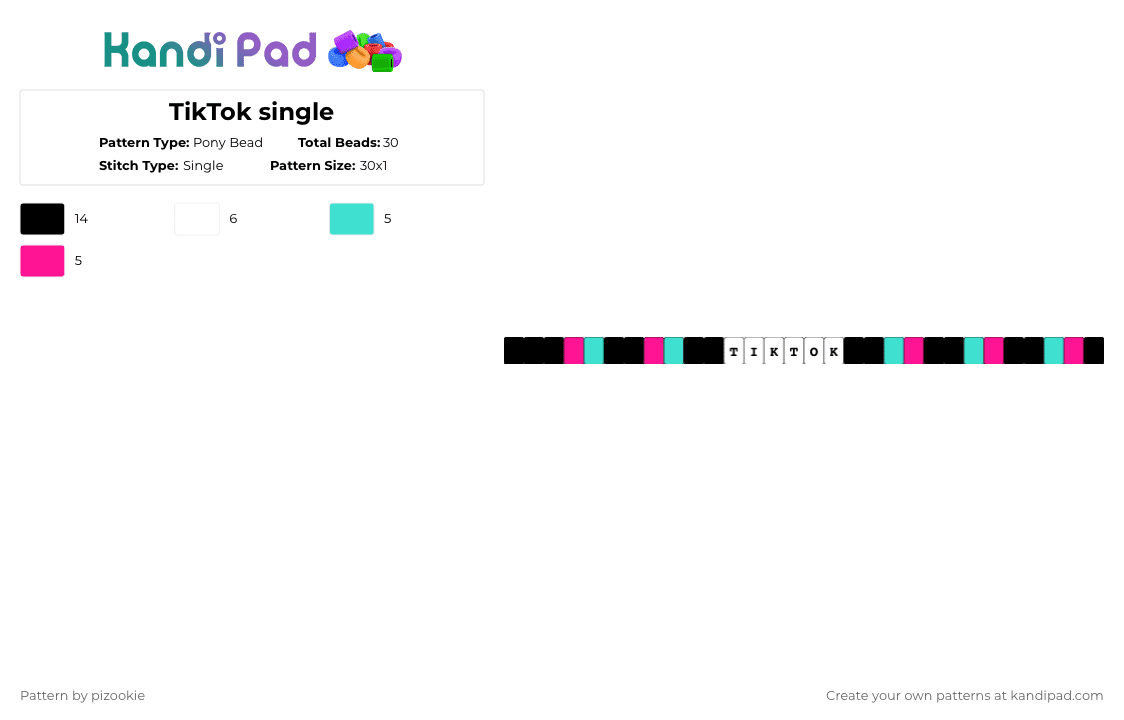 TikTok single - Pony Bead Pattern by pizookie on Kandi Pad - light blue,pink,cotdtiktok,tiktok,single,black,teal,aqua,apps