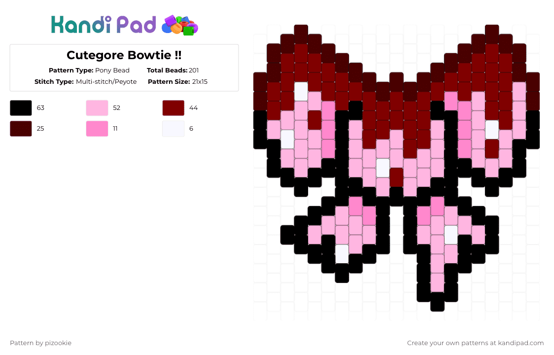 Cutegore Bowtie !! - Pony Bead Pattern by pizookie on Kandi Pad - brown,pink,cotdribbons,red,bloody,cutegore,kawaiigore,cutecore,bowtie