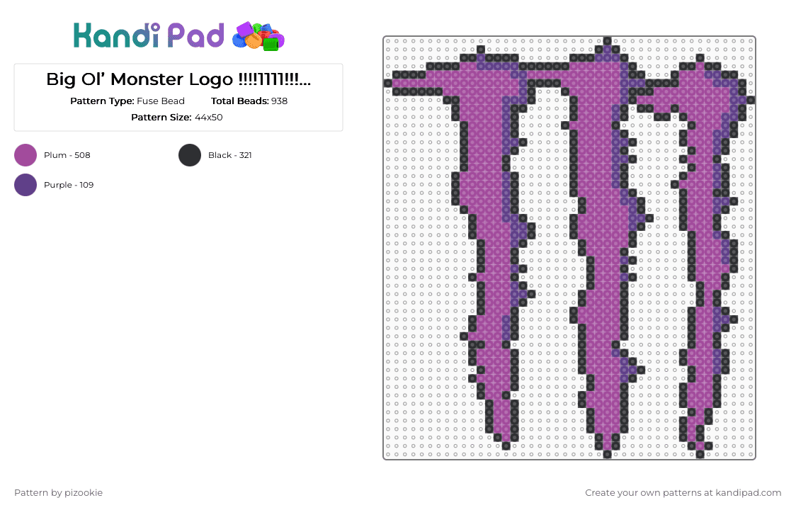Big Ol’ Monster Logo !!!!1111!!!! (Purple) - Fuse Bead Pattern by pizookie on Kandi Pad - pink,purple,drinks,drink,monster energy,scene,scenecore,scene kid,emo