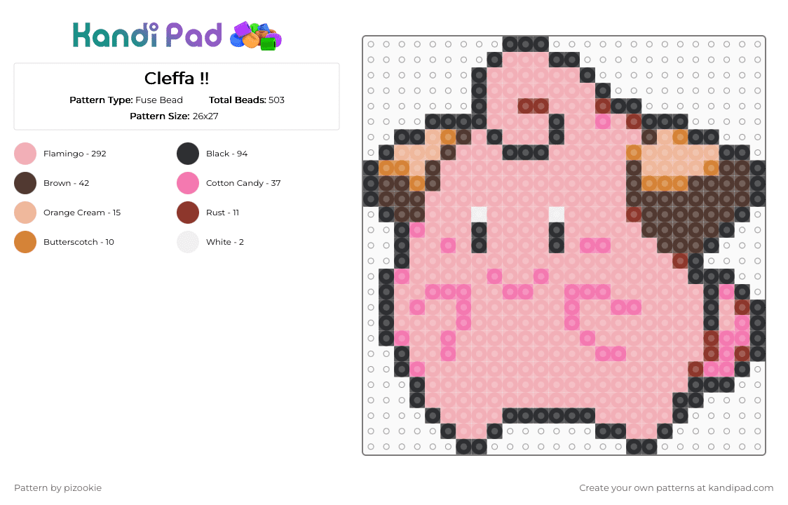 Cleffa !! - Fuse Bead Pattern by pizookie on Kandi Pad - beige, cleffa, cute, kawaii, nintendo, pink, pokemon, video game, video games