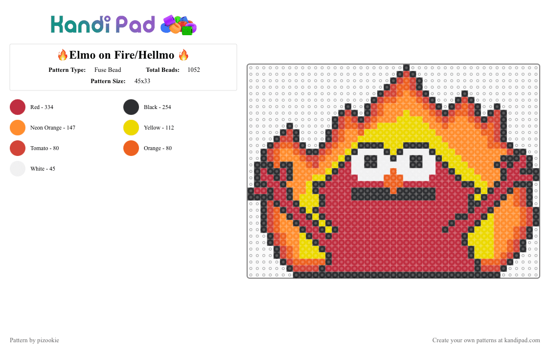 🔥Elmo on Fire/Hellmo 🔥 - Fuse Bead Pattern by pizookie on Kandi Pad - red,elmo,sesame street,fire,memes,funny,silly,meme