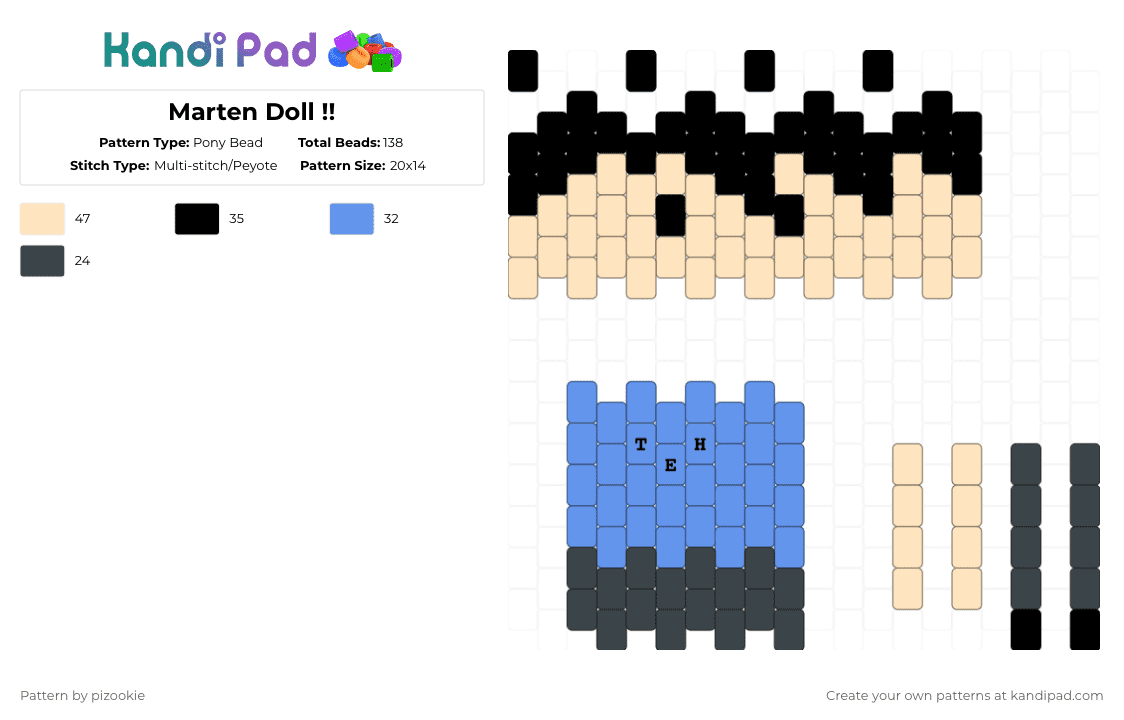 Marten Doll !! - Pony Bead Pattern by pizookie on Kandi Pad - beige,questionable content,marten,marten reed,doll,kin,jeph jacques,webcomic,webcomics