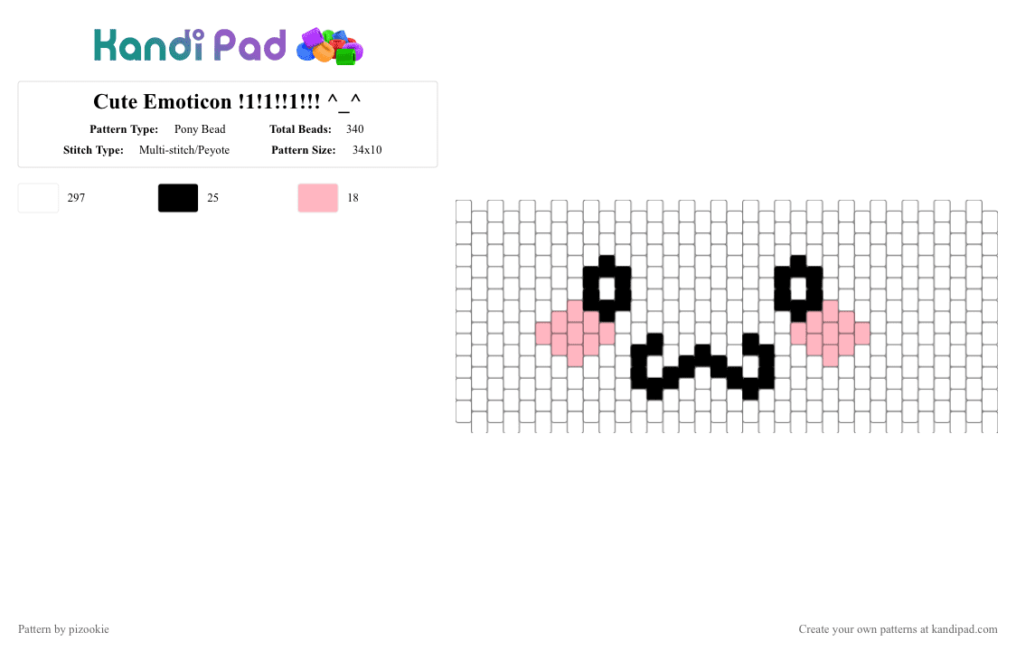 Cute Emoticon !1!1!!1!!! ^_^ - Pony Bead Pattern by pizookie on Kandi Pad - white,pink,kawaii,emoticon,cute,emoji,webcore,2000s