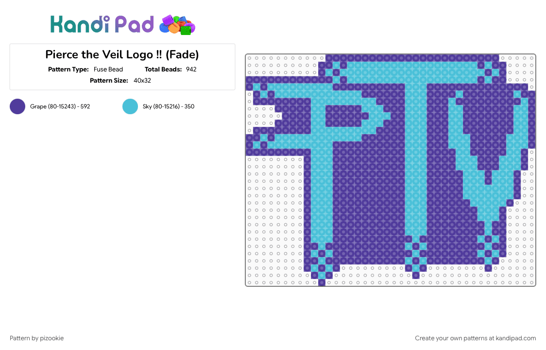 Pierce the Veil Logo !! (Fade) - Fuse Bead Pattern by pizookie on Kandi Pad - bands, emo, light blue, music, pierce the veil, ptv, purple, scene, scene kid, scenecore