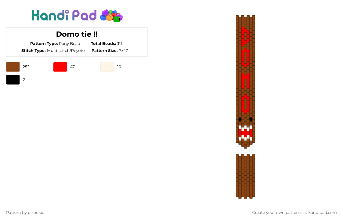 Domo tie !! - Pony Bead Pattern by pizookie on Kandi Pad - red,domo,scene,emo,scene kid,brown,tie,scenecore,monster