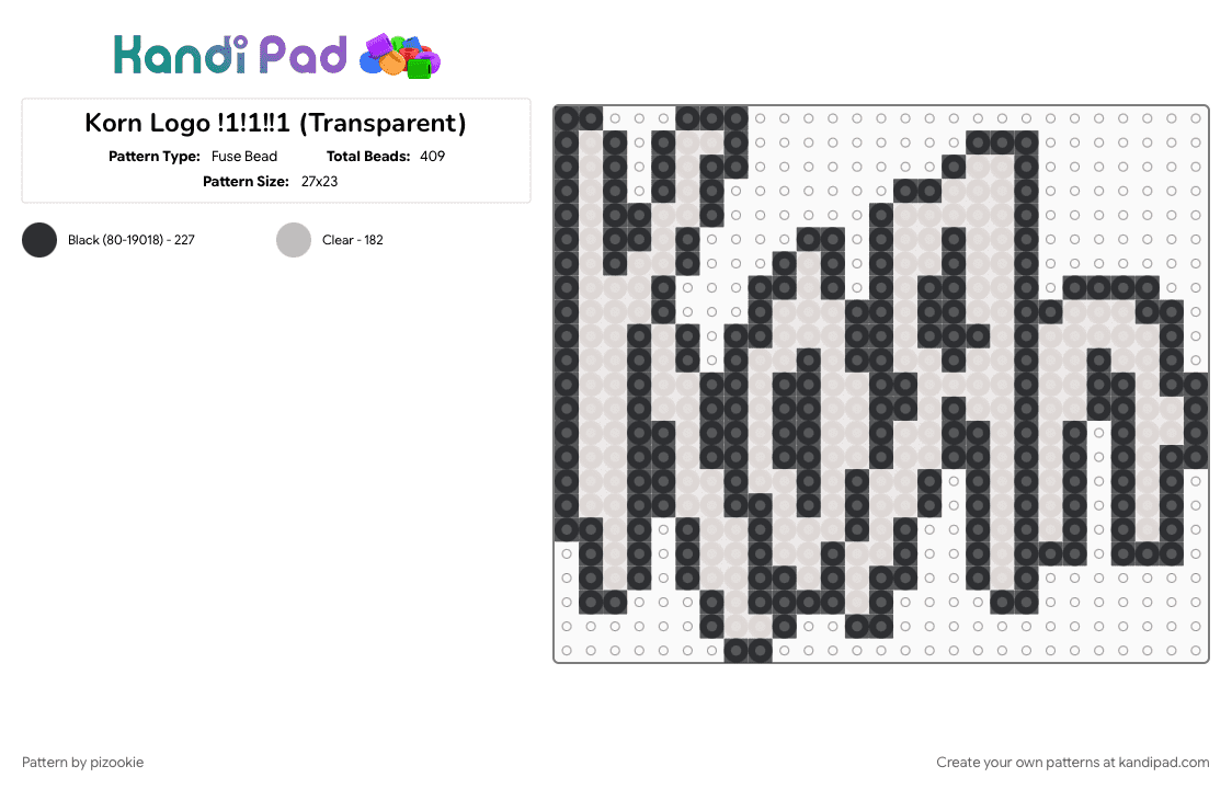 Korn Logo !1!1!!1 (Transparent) - Fuse Bead Pattern by pizookie on Kandi Pad - alt, alternative, bands, beige, black, emo, music, scene, scene kid, scenecore