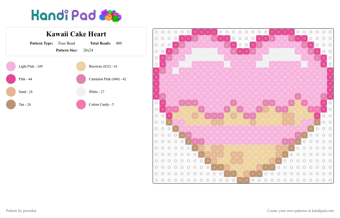 Kawaii Cake Heart - Fuse Bead Pattern by pizookie on Kandi Pad - pink,kawaii,cute,cutecore,cake,pastel,food,heart