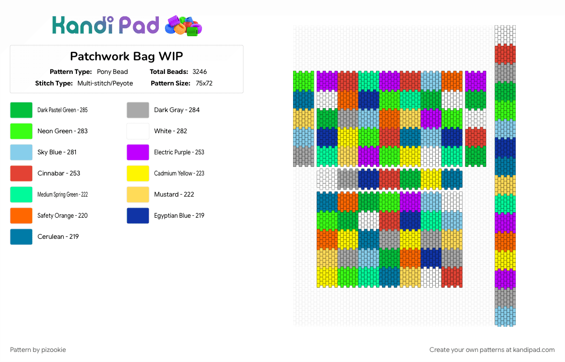 Patchwork Bag !!! xD - Pony Bead Pattern by pizookie on Kandi Pad - bag, bags, colorful, cotdembroidered, embroidery, green, patch, patchwork, peyote stitch, purple, yellow