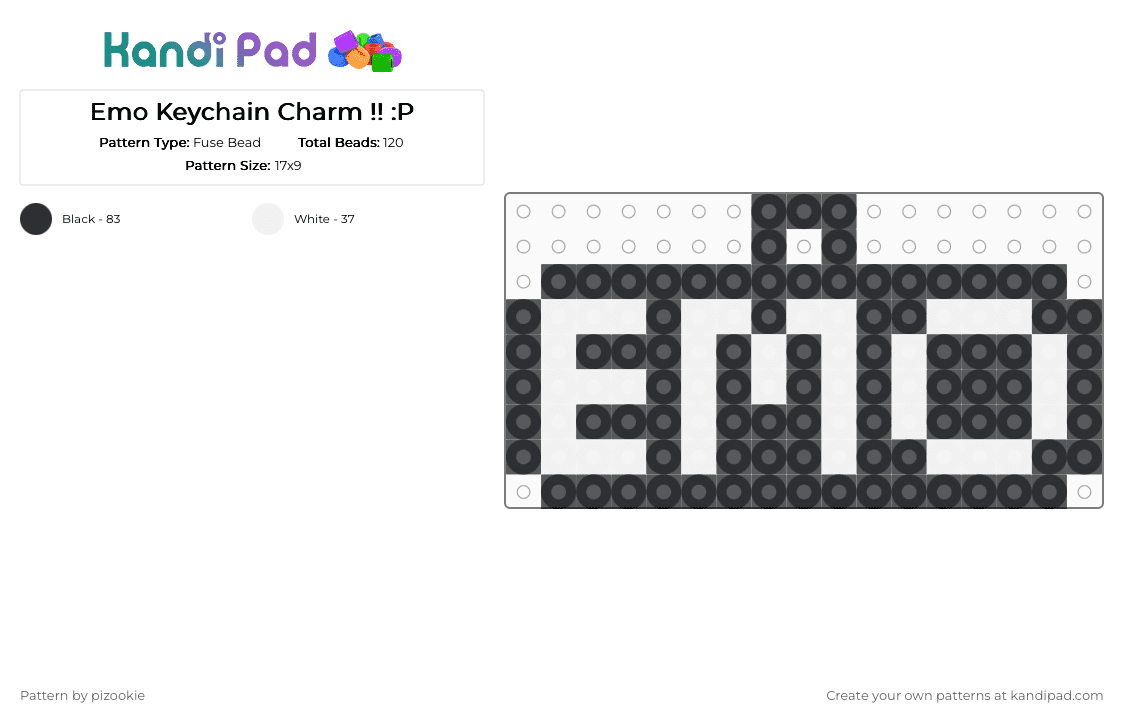 Emo Keychain Charm !! :P - Fuse Bead Pattern by pizookie on Kandi Pad - white,black,emo,scene,scenecore,scene kid,myspace,2000s